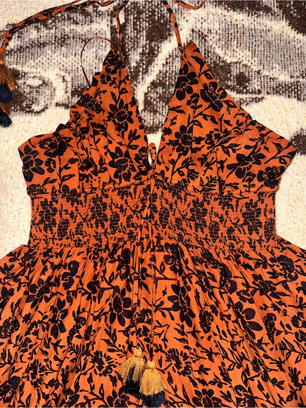 Windsor Orange Dress with Navy Floral Print